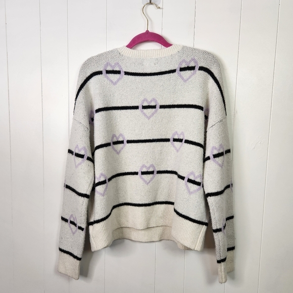 Jessica Simpson White Purple Stripe V-Neck Sweater Fuzzy Stretchy Size XL New - Picture 3 of 7